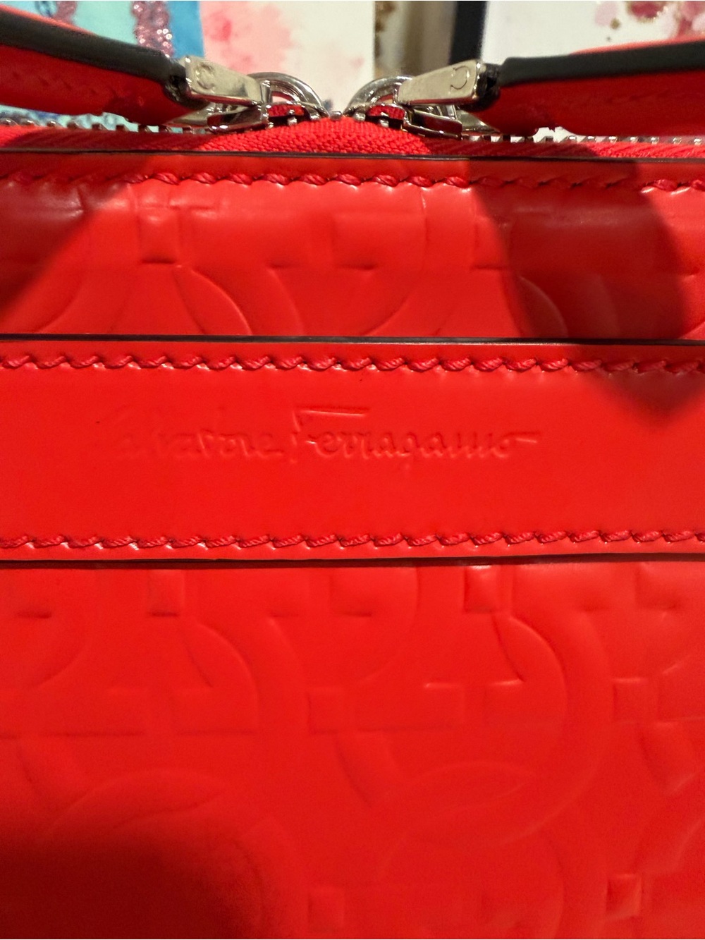 Salvatore Ferragamo Red Embossed Patent Leather Crossbody - Picture 13 of 13